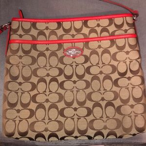Brown and Red Coach Over the Shoulder Purse
